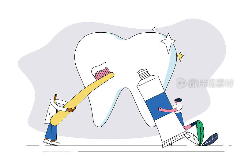 医生用牙刷刷牙。牙科保健概念图解。