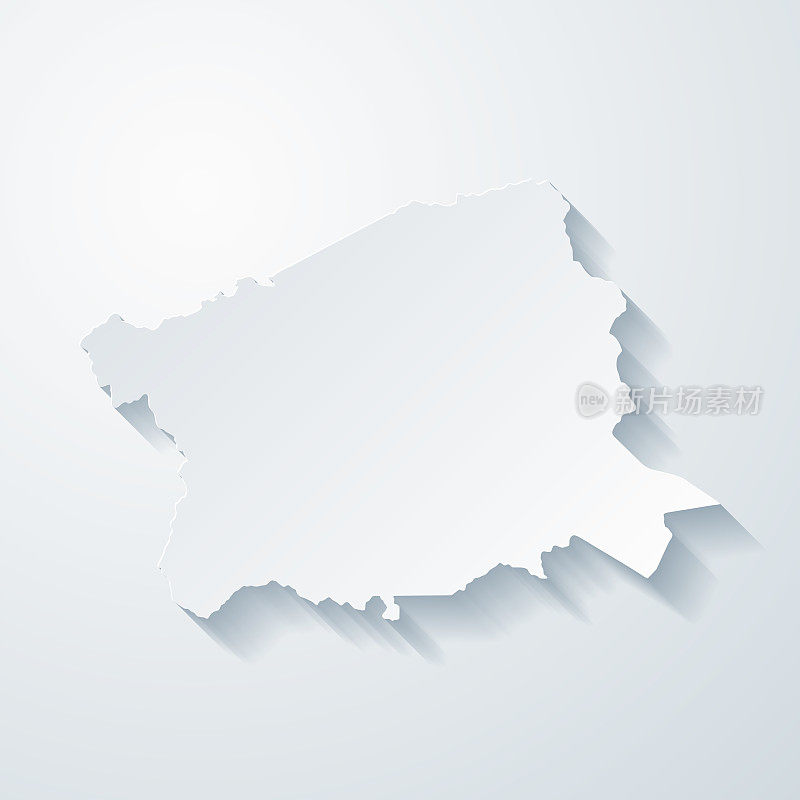 北卡罗来纳邦科姆县。地图与剪纸效果的空白背景
