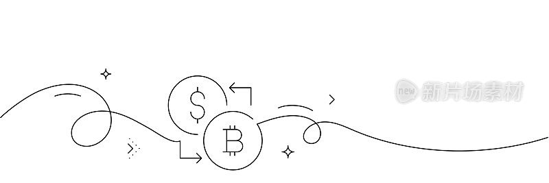 连续线绘制的比特币市场图标。手绘符号矢量插图。