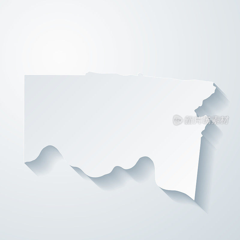 汉密尔顿县，俄亥俄州。地图与剪纸效果的空白背景