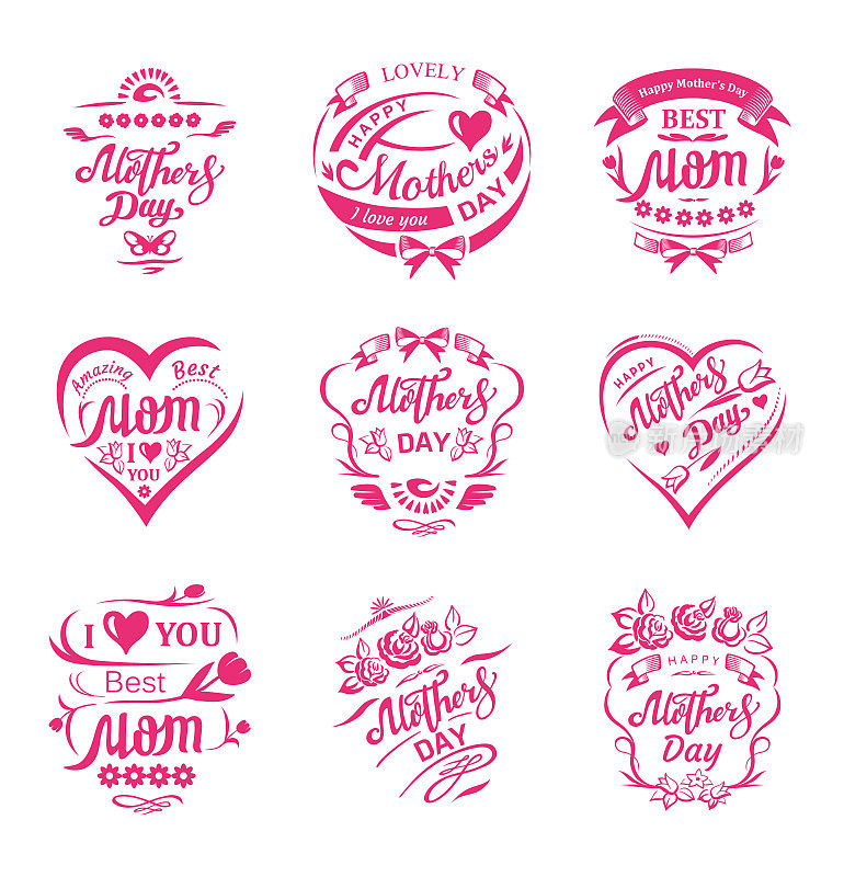 采购产品母亲节，母亲节徽章，横幅和标签集