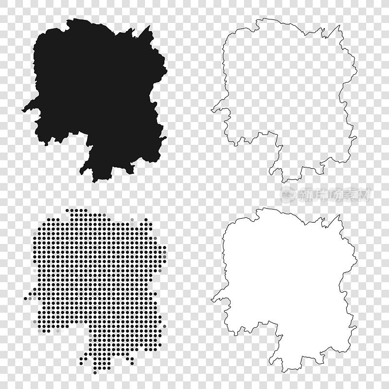 湖南地图设计-黑色，轮廓，马赛克和白色