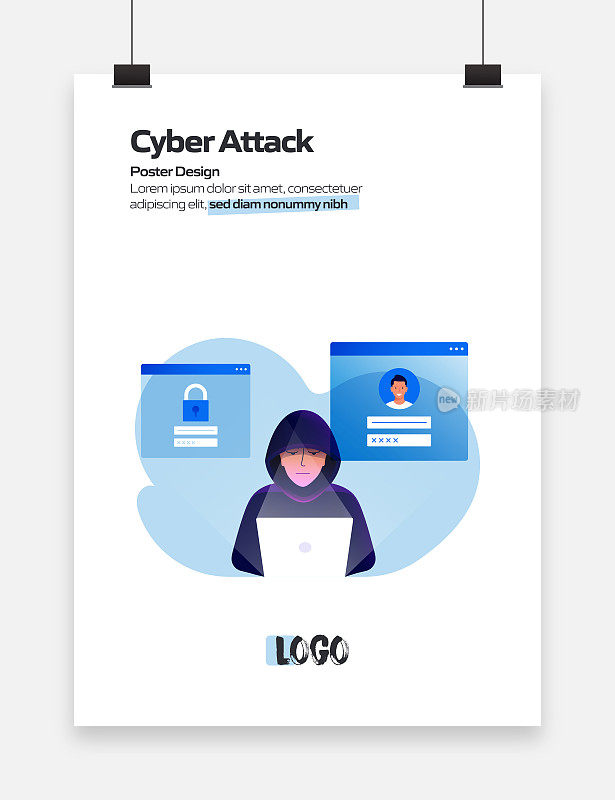 网络攻击相关卡通风格平面设计矢量插图