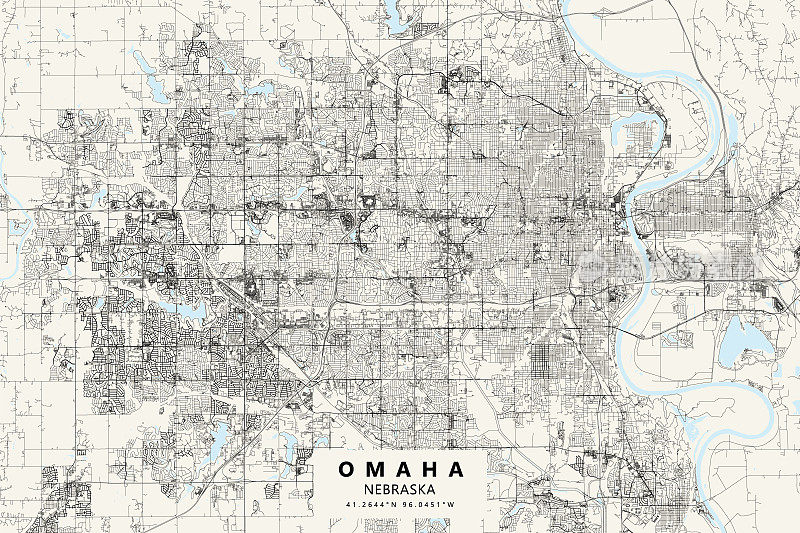 奥马哈，内布拉斯加州，美国矢量地图