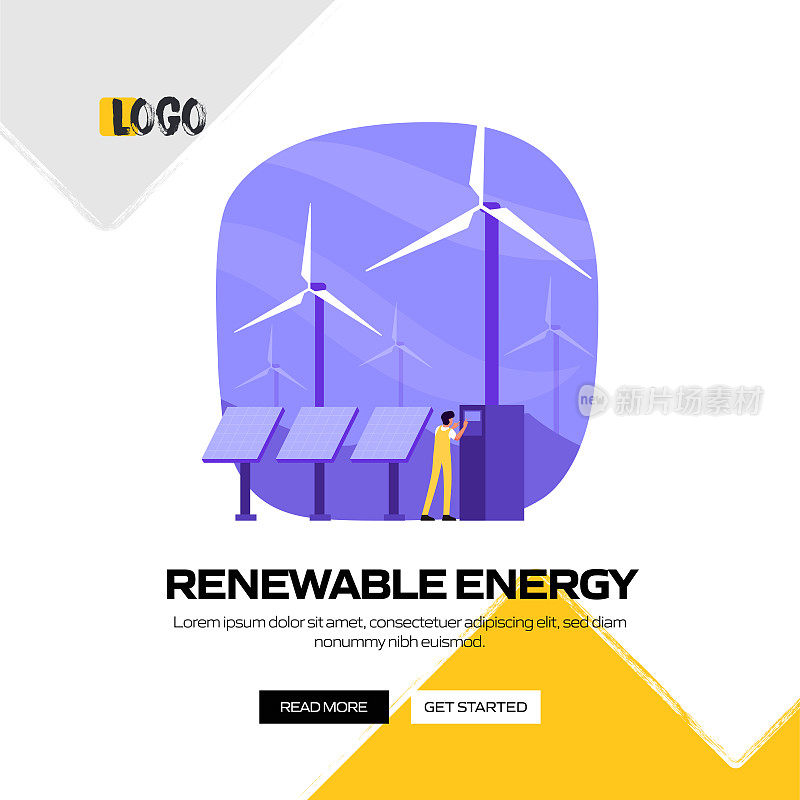 可再生能源概念矢量插图网站横幅，广告和营销材料，在线广告，社交媒体营销等。