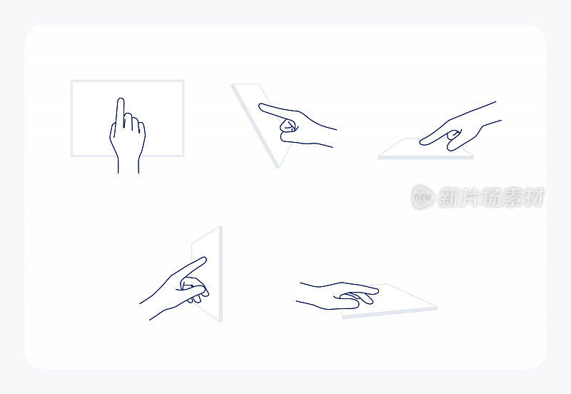 手势线条图标:触摸屏、手指指向、轻敲手势。