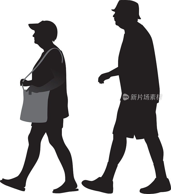 老年夫妇走路剪影
