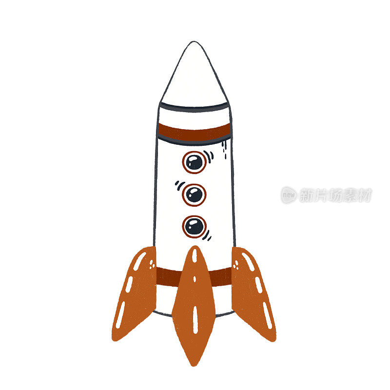 火箭飞行插图。创意卡通火箭船。未来的宇宙飞船。科学的象征。平坦的插图。可爱的天文学的概念。航天飞机飞行。