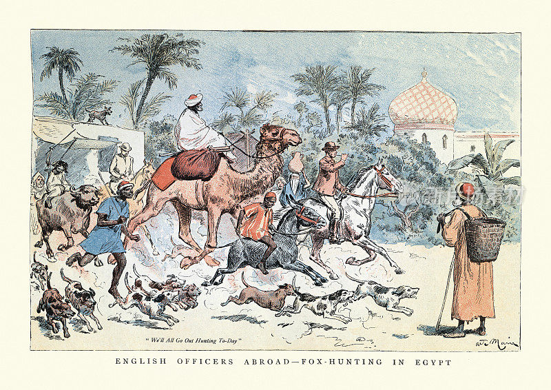 英国军官在国外，猎狐在埃及，大英帝国，维多利亚，19世纪