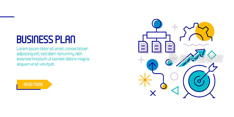 商业计划相关的设计元素。带有轮廓图标的图案设计。色彩斑斓的矢量图