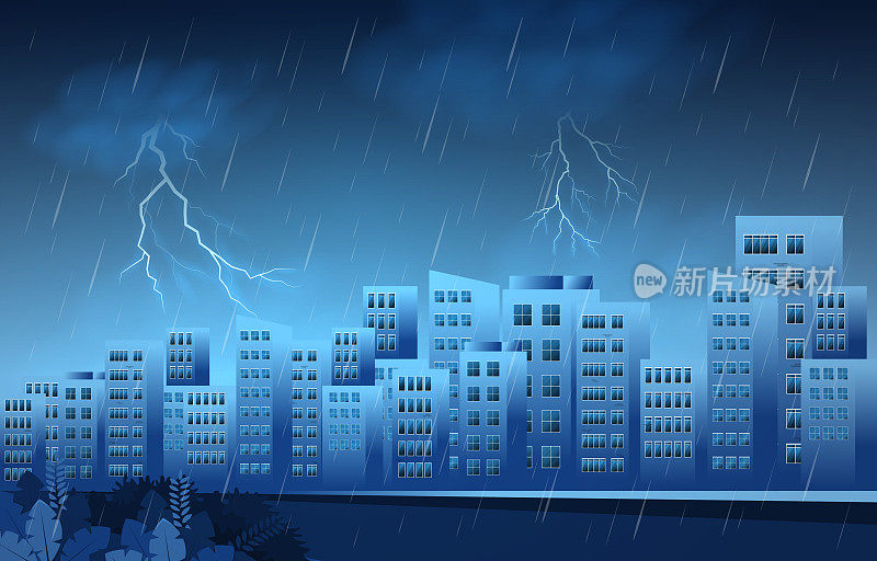 雷雨雷雨天气城市建筑天际线城市景观插图