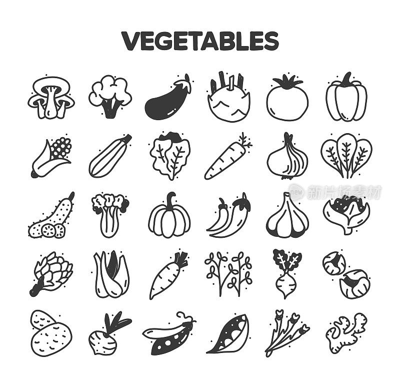 蔬菜相关的手绘矢量涂鸦图标集
