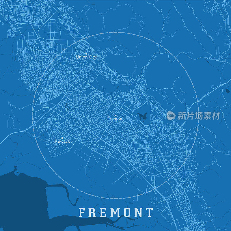 弗里蒙特CA城市矢量道路地图蓝色文本