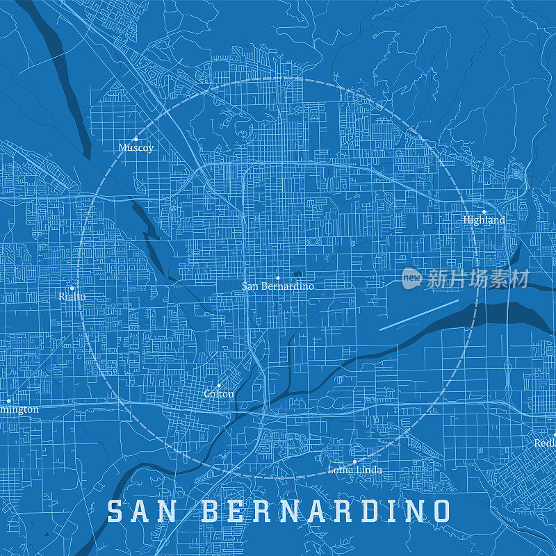 圣贝纳迪诺CA城市矢量道路地图蓝色文本