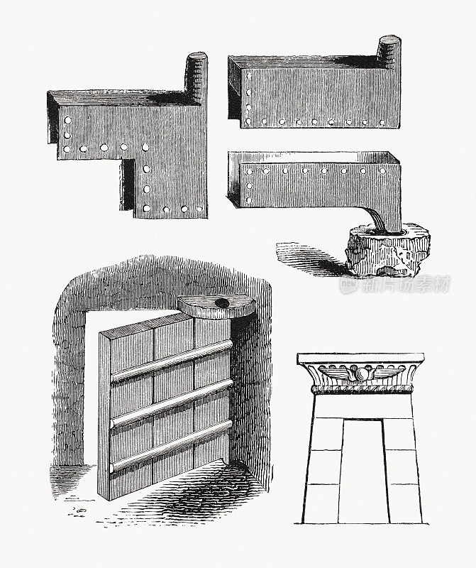 古埃及门和铰链，木刻，1862年出版