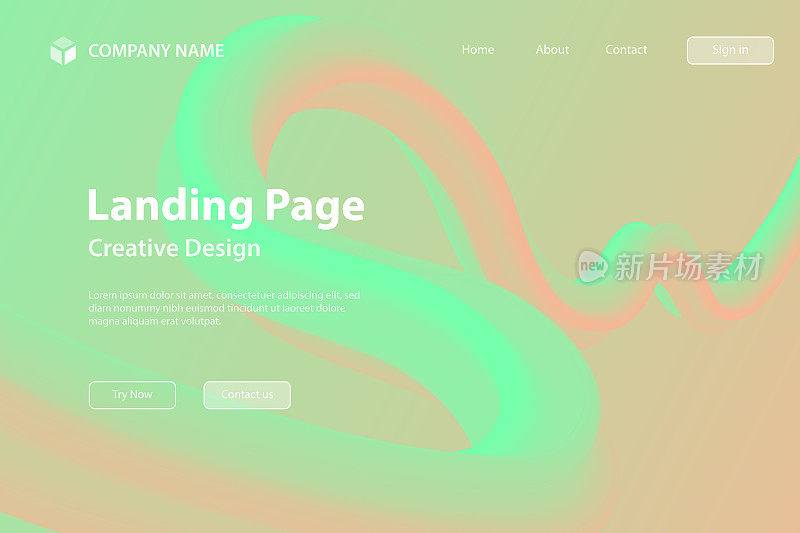 着陆页面模板-流体抽象设计的绿色渐变背景