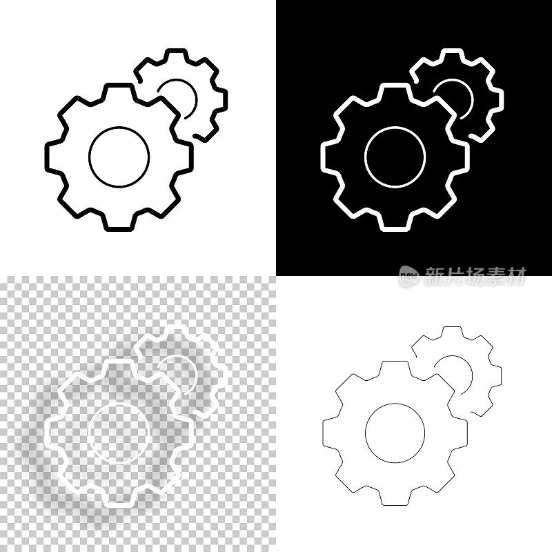 设置-齿轮。图标设计。空白，白色和黑色背景-线图标