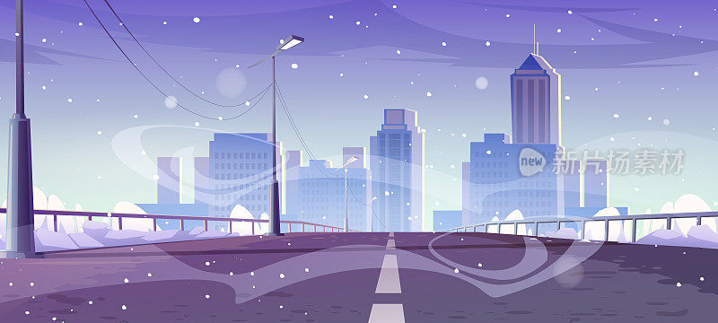 立交桥汽车道路在冬季到城市