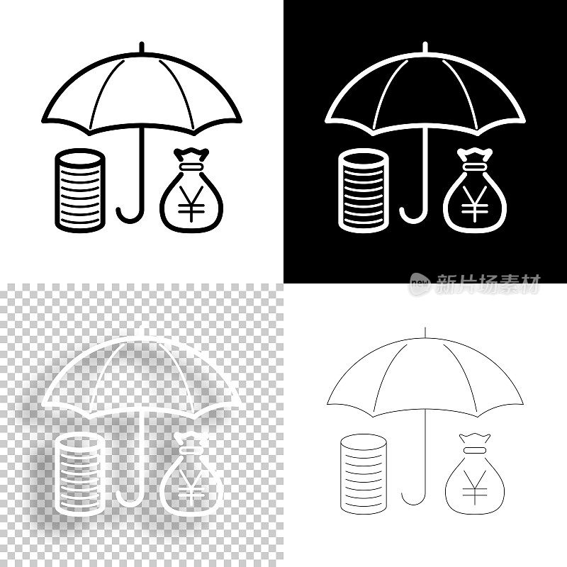 货币保护-日元。图标设计。空白，白色和黑色背景-线图标