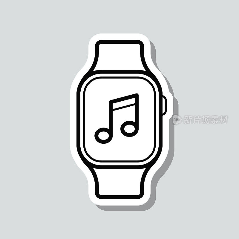 smartwatch音乐。图标贴纸在灰色背景