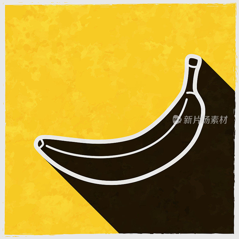 香蕉。图标与长阴影的纹理黄色背景