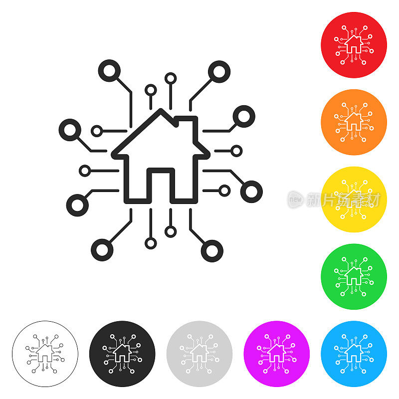 智能家居。彩色按钮上的图标