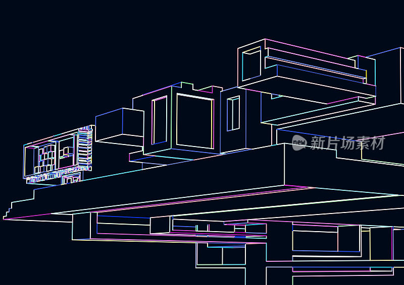 未来霓虹灯城市建筑结构在夜间透视模式的背景
