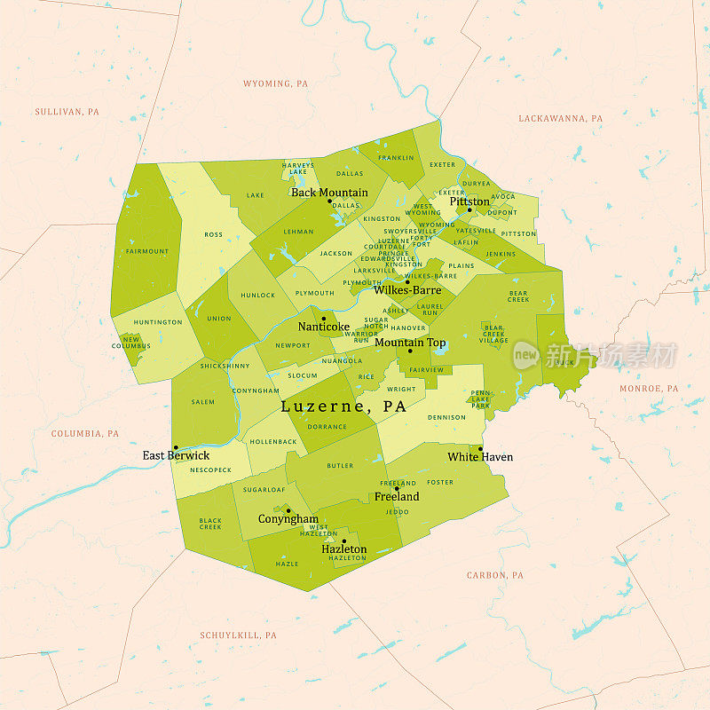 PA卢塞恩县矢量地图绿色