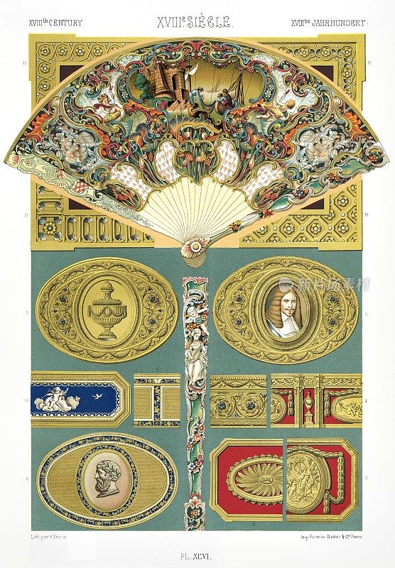 18世纪-(下半)-追逐，搪瓷和绘画(14种图案)，彩色装饰1885。