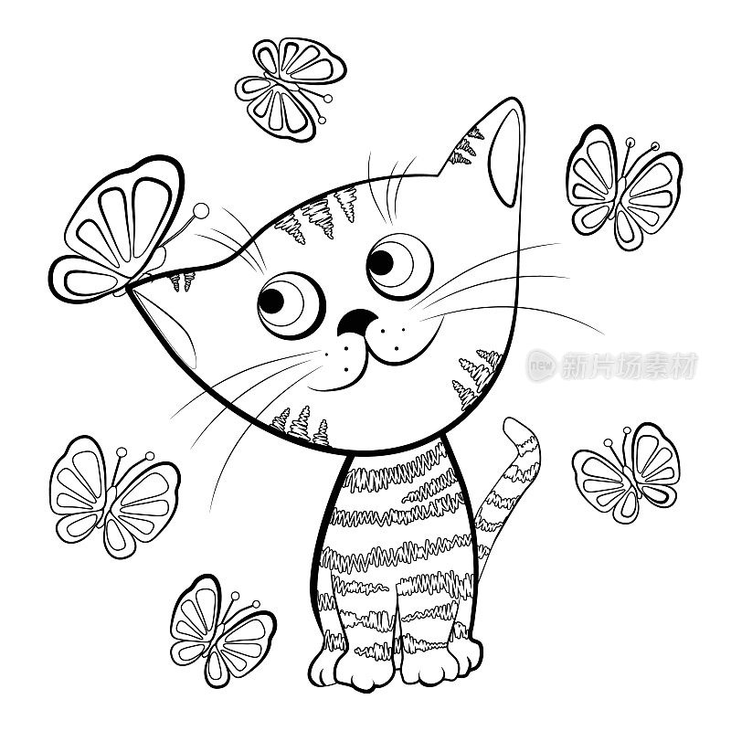 小猫和蝴蝶的涂色书