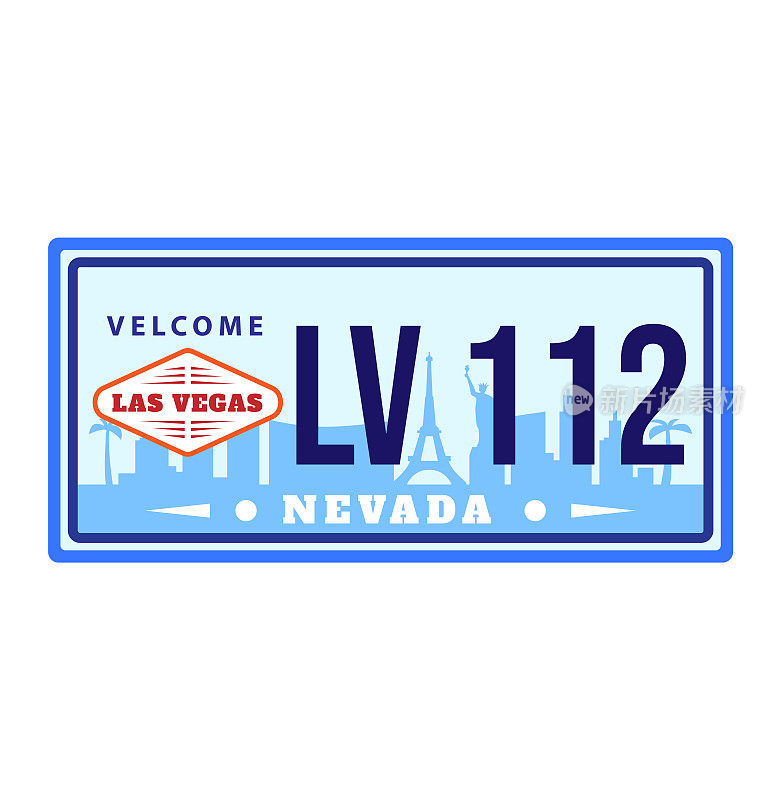 内华达州汽车牌照，美国州车辆注册号矢量插图。美国汽车彩色标志，旧车牌设计。