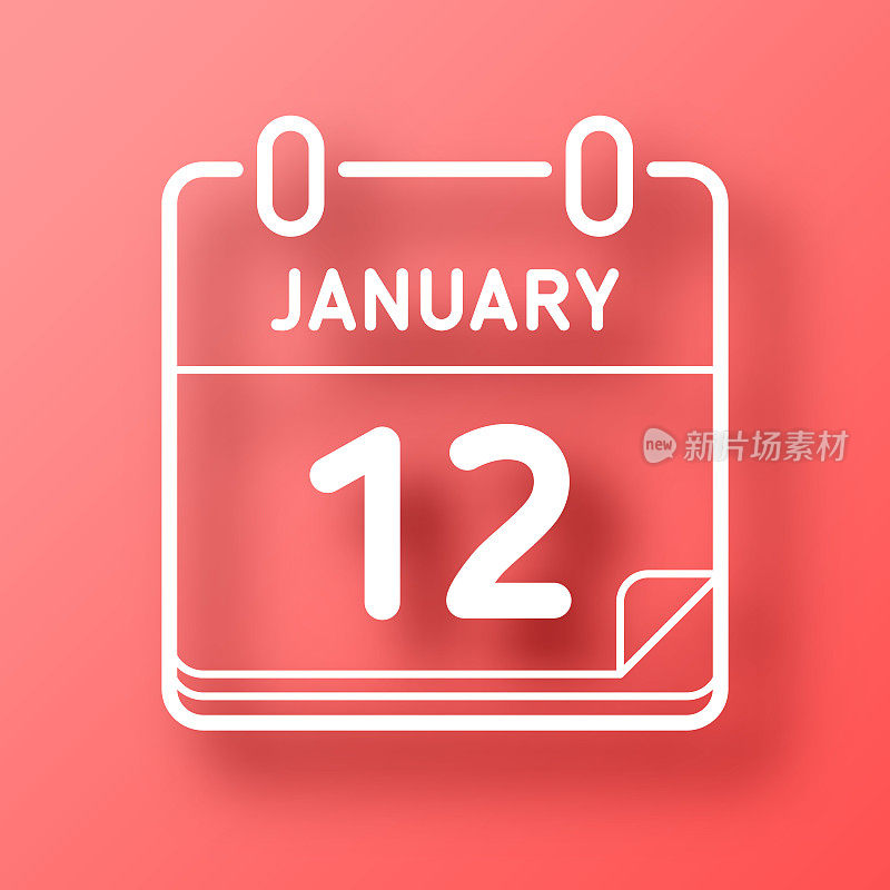 1月12日。图标在红色背景与阴影