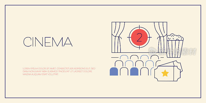 电影相关概念矢量插图。采购产品票,电影,电影,爆米花,娱乐。