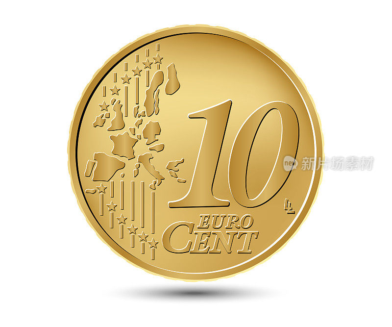 十欧分硬币。反向硬币。矢量插图。