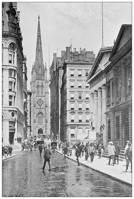 纽约的古董照片:华尔街，三一教堂