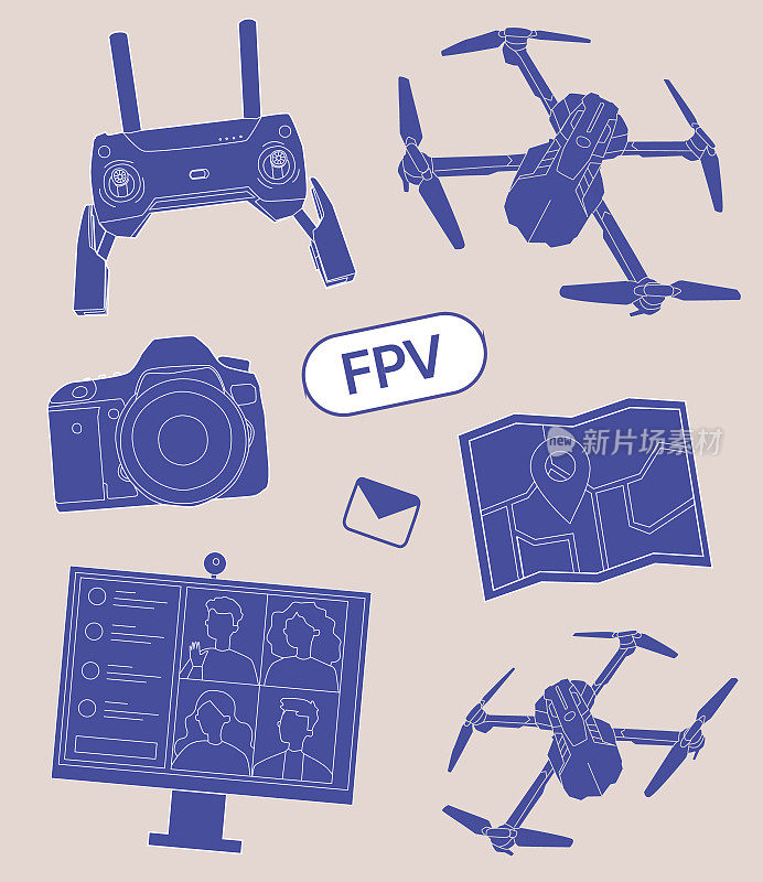 一个选择的fpv无人机贴纸，一个四轴飞行器矢量集合
