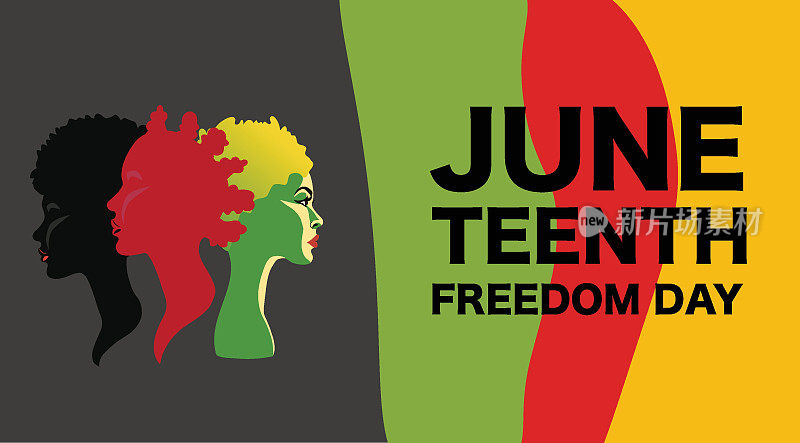 六月独立日。自由或解放纪念日。6月19日是美国一年一度的节日。非洲裔美国人的历史和传统。海报，贺卡，横幅和背景。矢量图