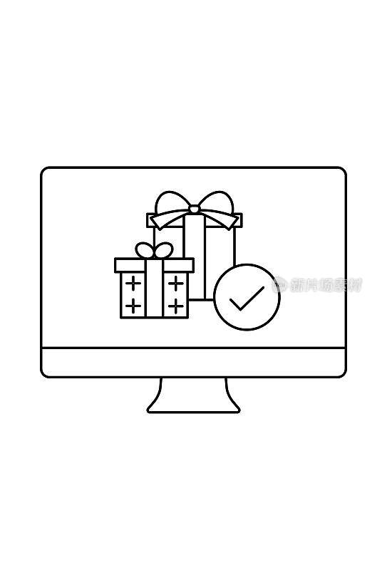 礼品盒PC桌面图标矢量插图单色。