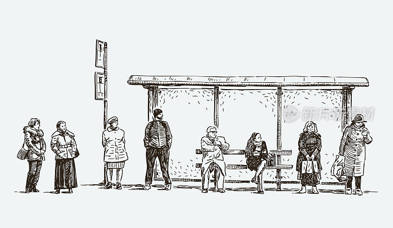 城市居民在公交车站