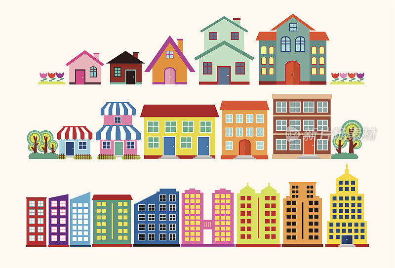 色彩缤纷的房子和建筑集合集