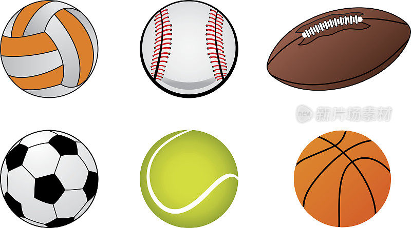 运动球图标的插图，足球，棒球，网球和篮球