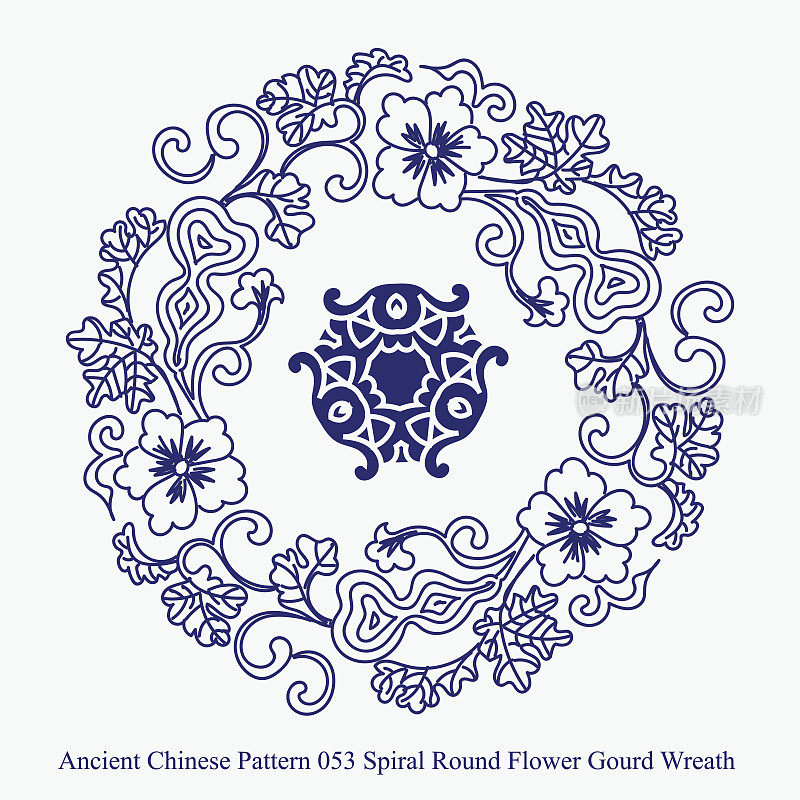 中国古代图案的螺旋圆形花葫芦环