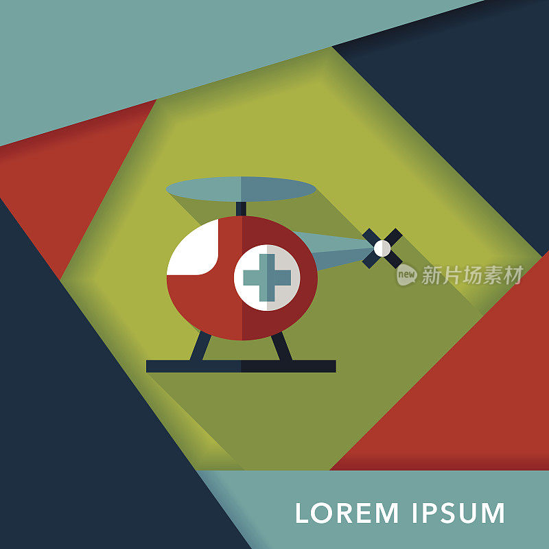 医疗直升机与长影子的平面图标，eps10