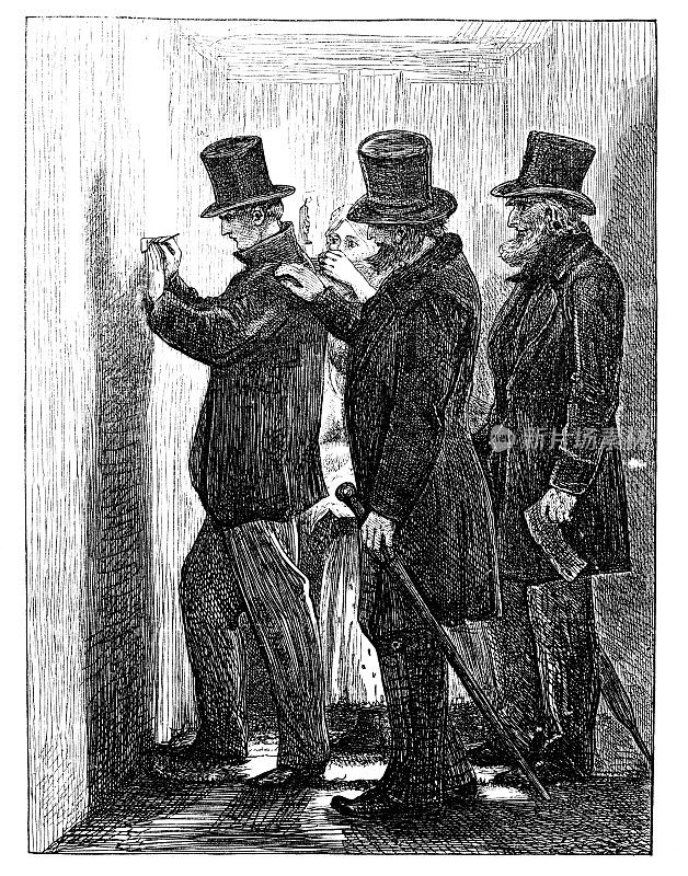 三个戴大礼帽的男人1862年的杂志版画