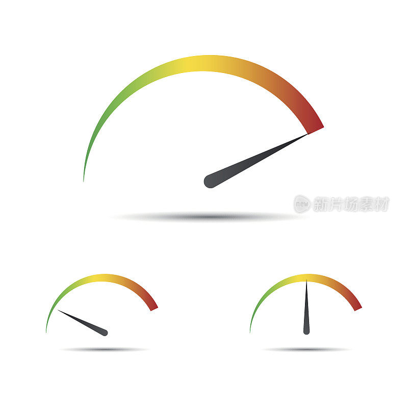 一套简单的矢量转速表与指示器在绿色，黄色和红色部分，速度表图标