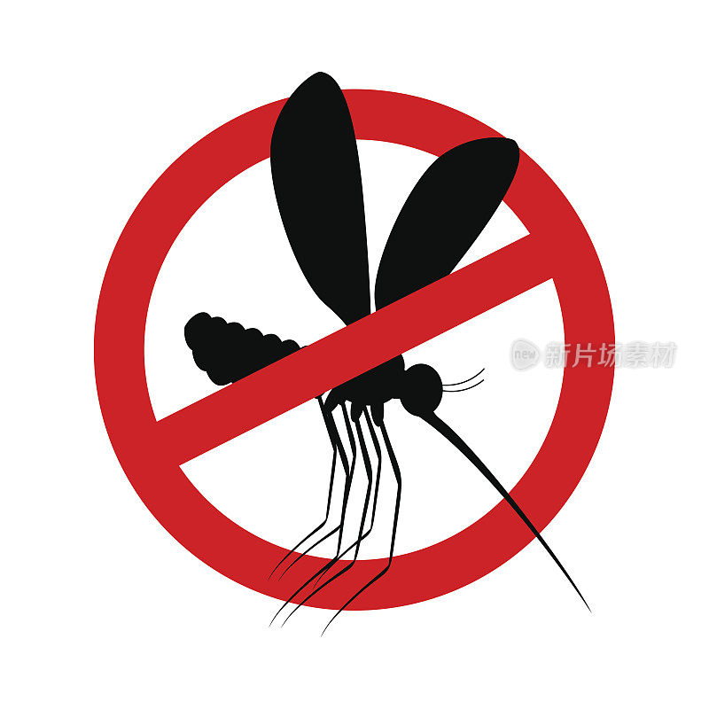 阻止蚊子。红色的禁止标志。禁止昆虫