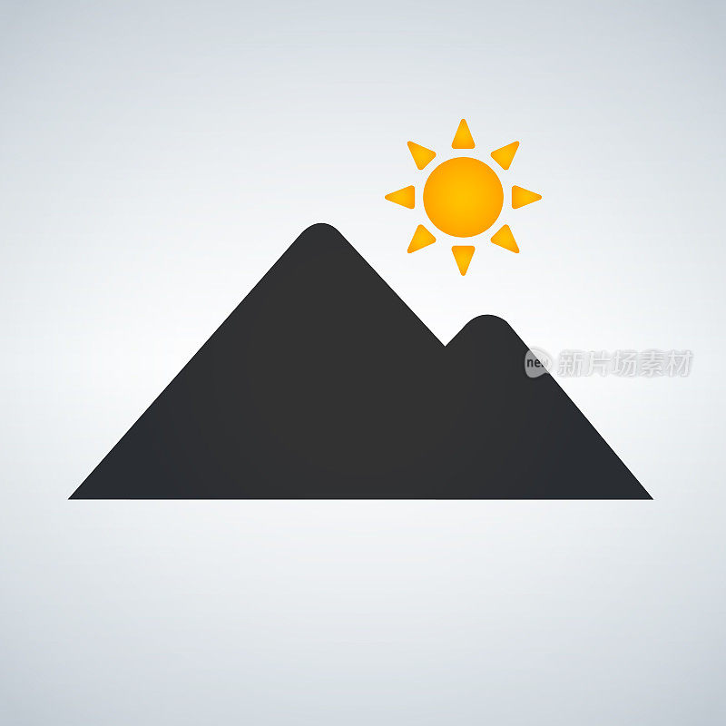 山在太阳上的图标矢量插图孤立在白色
