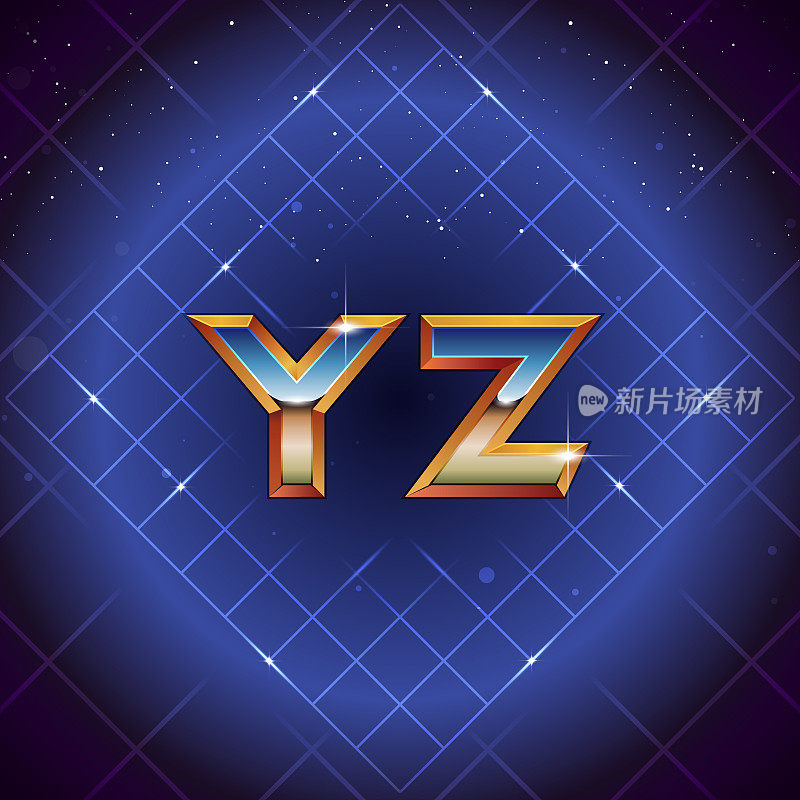 80年代复古未来主义字体从Y到z矢量复古未来主义合成复古波浪字母在80年代海报风格