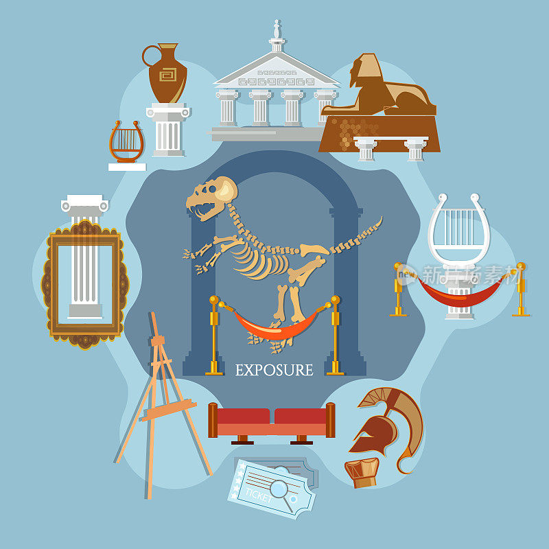 考古博物馆的古代和自然科学，阐述了古代文明的平面概念