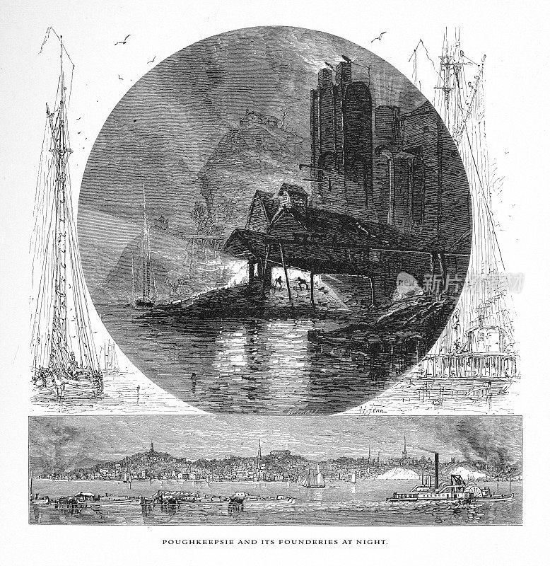 美国纽约波基普西和铸造厂，美国维多利亚版画，1872年